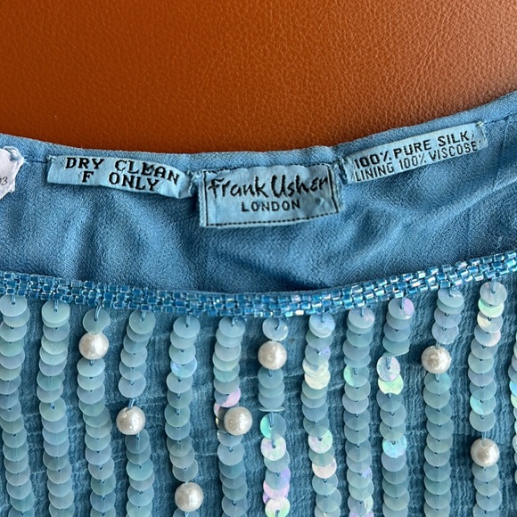 Frank Usher 80’s Vintage Baby Blue Sequin Top 100% Silk Fits Medium - Picture 12 of 15